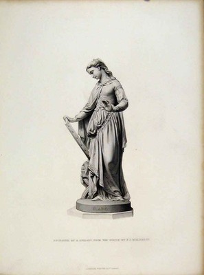 Original alter antiker Druck Elaine Statue graviert von Stodart um 1877 Stahl 19.