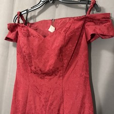 Oleg Cassini Vintage Red Prom Dress Off The Shoulder Slit Size 5-6 80s 90s Vibes