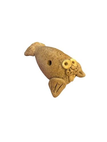 Vintage Handmade Pottery Walrus Ocarina Whistle Folk Art Ceramic Figurine Works!