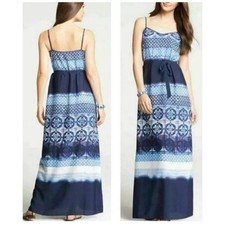 Ann Taylor Maxi Dress Blue & White Slip Graphic Print Strappy Summer Sz 12