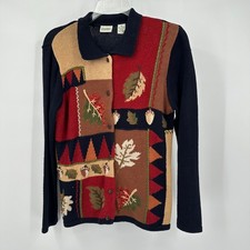 Women Vintage Cottagecore Fall Leaves Cardiga...