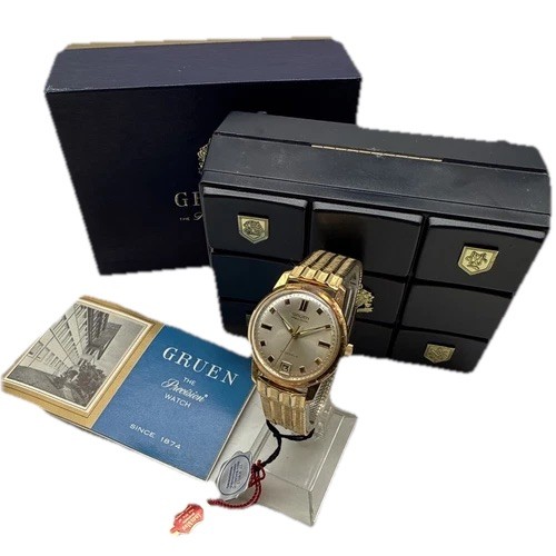 Vintage Gruen Precision Date 33mm Indiglo Watch 17 Jewels N510CA 1/20-10kt GF