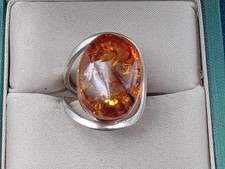 Sterling Silver Ring w. Baltic Amber Brilliant Setting: Inclusions Size 4.5