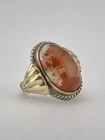#3 Vtg Navajo Sterling Silver & Gold-Filled Mexican Fire Agate Stamped Oval Ring