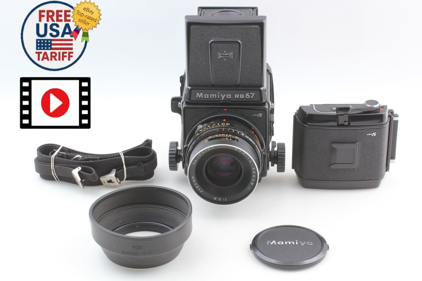 【N MINT+++ w/ Hood】Mamiya RB67 Pro S Film Camera Sekor C 90mm F3.8 Lens 120...