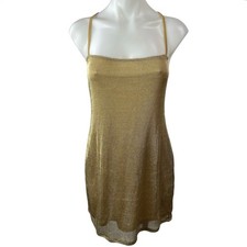 ASOS Gold Sheer Chainmail Square Neck Strappy Cami Camisole Mini Tank Dress Sz 4