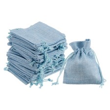 25Pcs Burlap Gift Bags Drawstring 3" x 4" Linen Jewelry Pouches for Party Blue