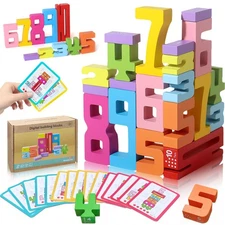 XPQKDC Wooden Number Building Blocks - 20Pcs Stacking for 3+ Years Old Kids D...