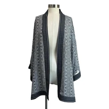Max Studio Black White Printed Open Kimono Boho Layering Size 2X