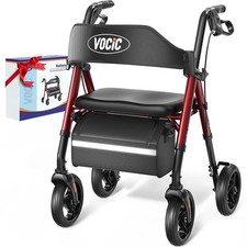Seniors Rollator Walker with Seat Ruby Red 8" All Terrain Wheels 350 LBS