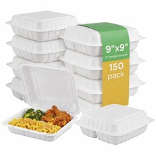 Hinged Container, White, Vented, Three Compartment, 9" x 9", 150pc 150/1 