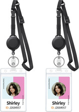 2 Pack Retractable Adjustable Lanyards with Badge Reels  Waterproof Card Holder