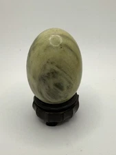 Stone Egg Marble Patterns Yoni Egg Wood Asian Chinese Stand Healing Decorative