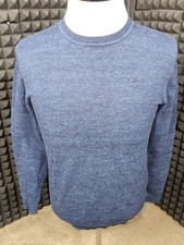 Superdry Crewneck Cashmere Blend Sweater Blue Embroidered Logo Mens Pullover S
