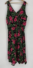 Anthropologie Maeve Ruched Midi Dress Pink Green Floral Black V-Neck Slit Sz 24W