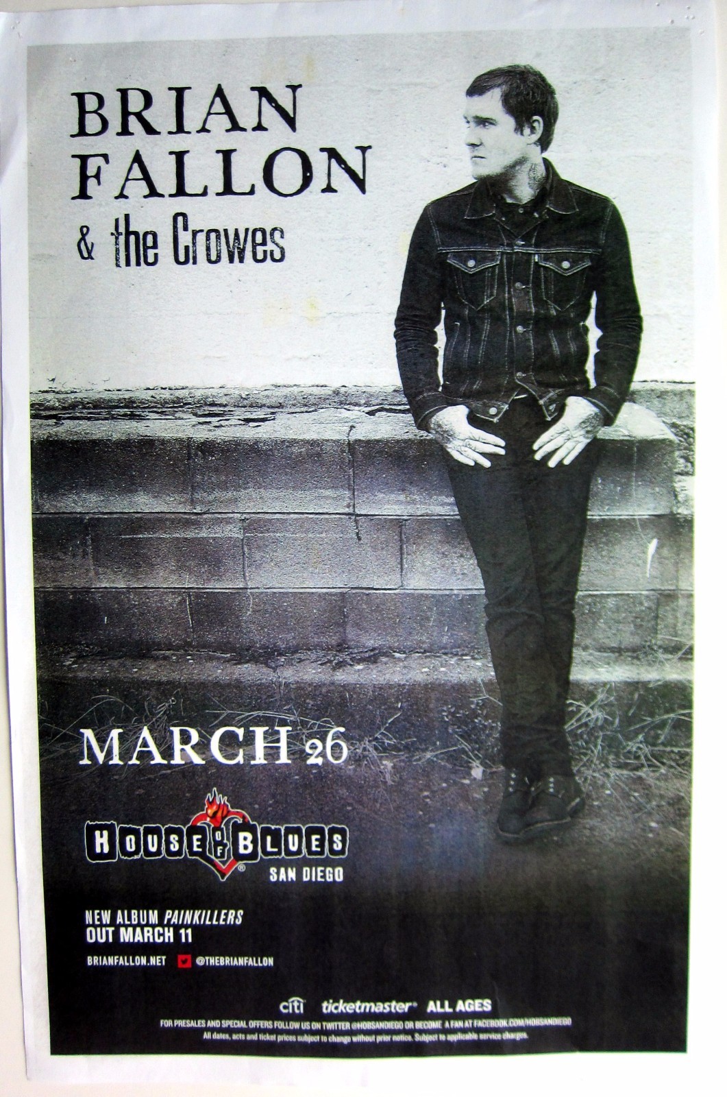 Brian Fallon & The Crowes San Diego 2016 Concert Poster