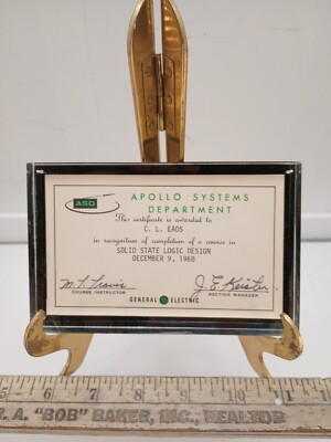 Vintage 1968 Apollo Systems Department Course Certificate General Electric NASA 