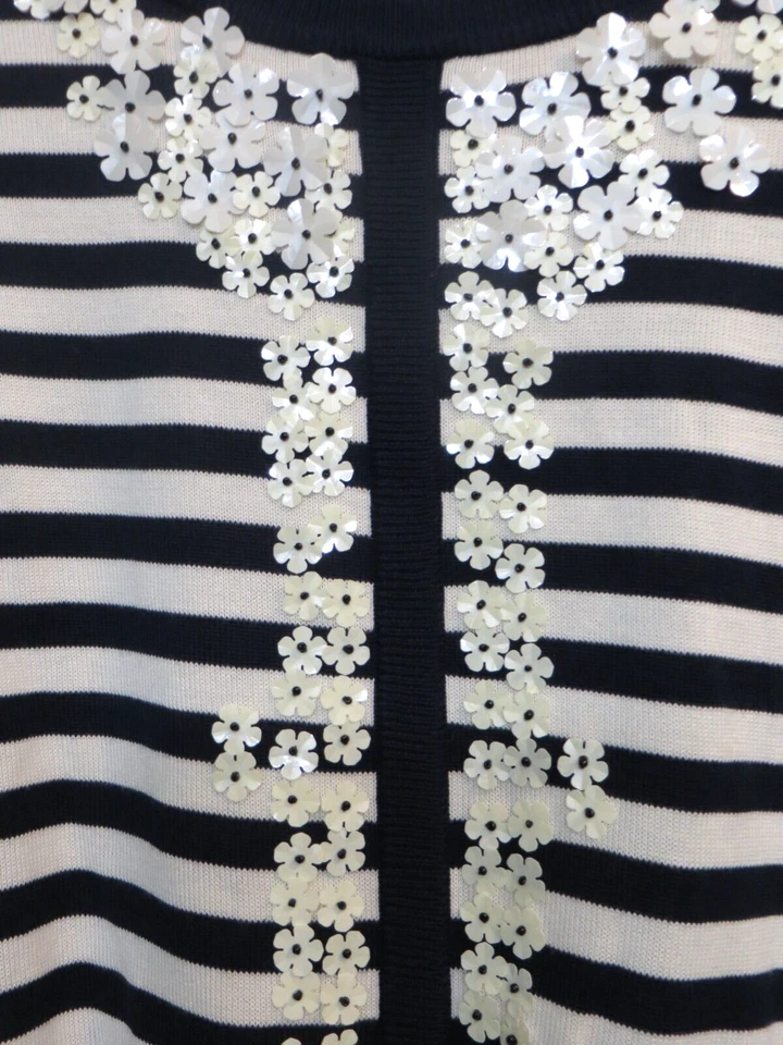 Suéter Cathy Daniels Mujer XL Rayas Floral Manga 3/4 Adornado Lentejuelas Foto 3 de 4