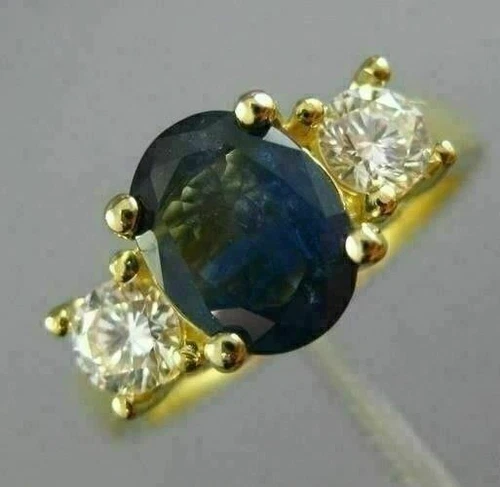 ESTATE 1.83CT DIAMOND & AAA KASHMIR SAPPHIRE 14KT YELLOW GOLD 3D ENGAGEMENT RING