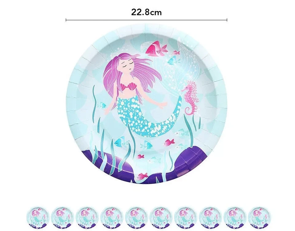 Mermaid Theme 10 Guests Tableware Pack Party Supplies Girls Birthday Decoration - image 3 of 4