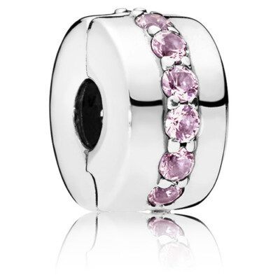 NEW Genuine Pandora Clip Charm 791972PCZ Pink Shining Path Fixed Bead Silver