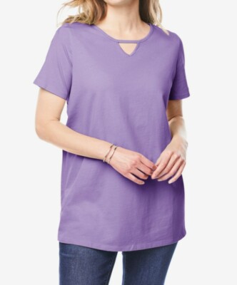 New! Woman Within Perfect Keyhole Tee Size 4X (34/36) Soft Iris S-2