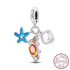 MULA 925 Sterling Silver DIY Charm AAA CZ Enamel Starfish Crab For WomenBracelet