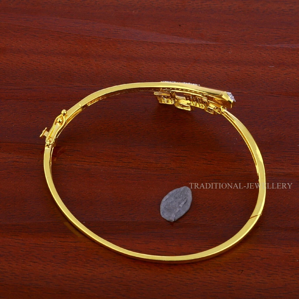 Beautiful Designe18K Yellow gold Women Girl cuff single kada Bangle CZ studded78