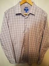 Egara Mens XL Button Front Long Sleeve Purple Plaid Flip Cuffs 100 Cotton