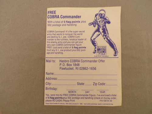 GI Joe 1982/1983 Mail-Away Order Form.  V.1  Cobra Commander.  Original