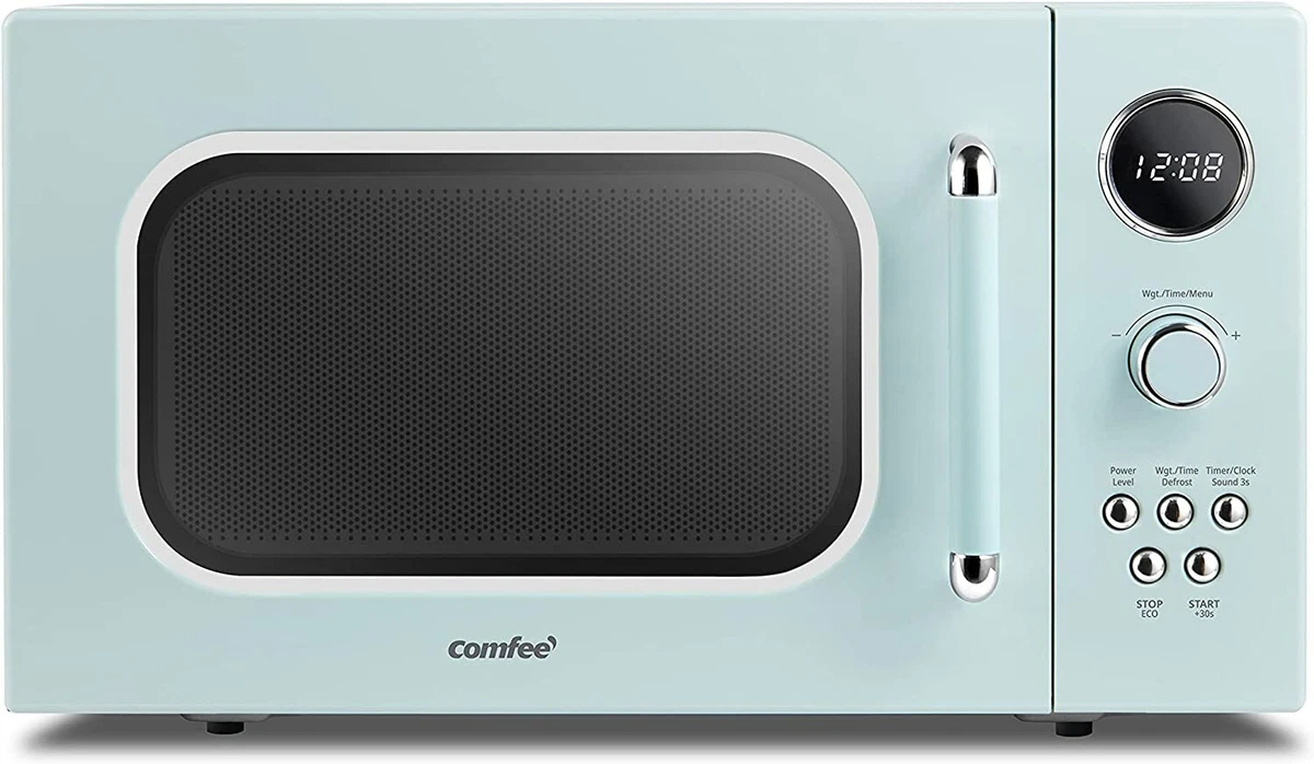 Retro Microwave with 9 Preset Programs, Fast Multi-stage Cooking, Turntable  Blue