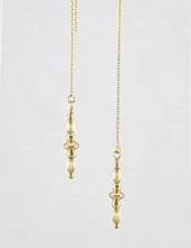 "IAJ" 14k GOLD gf CORRUGATED BEAD, SAUCER DANGLE Ear Threads Threader Earrings