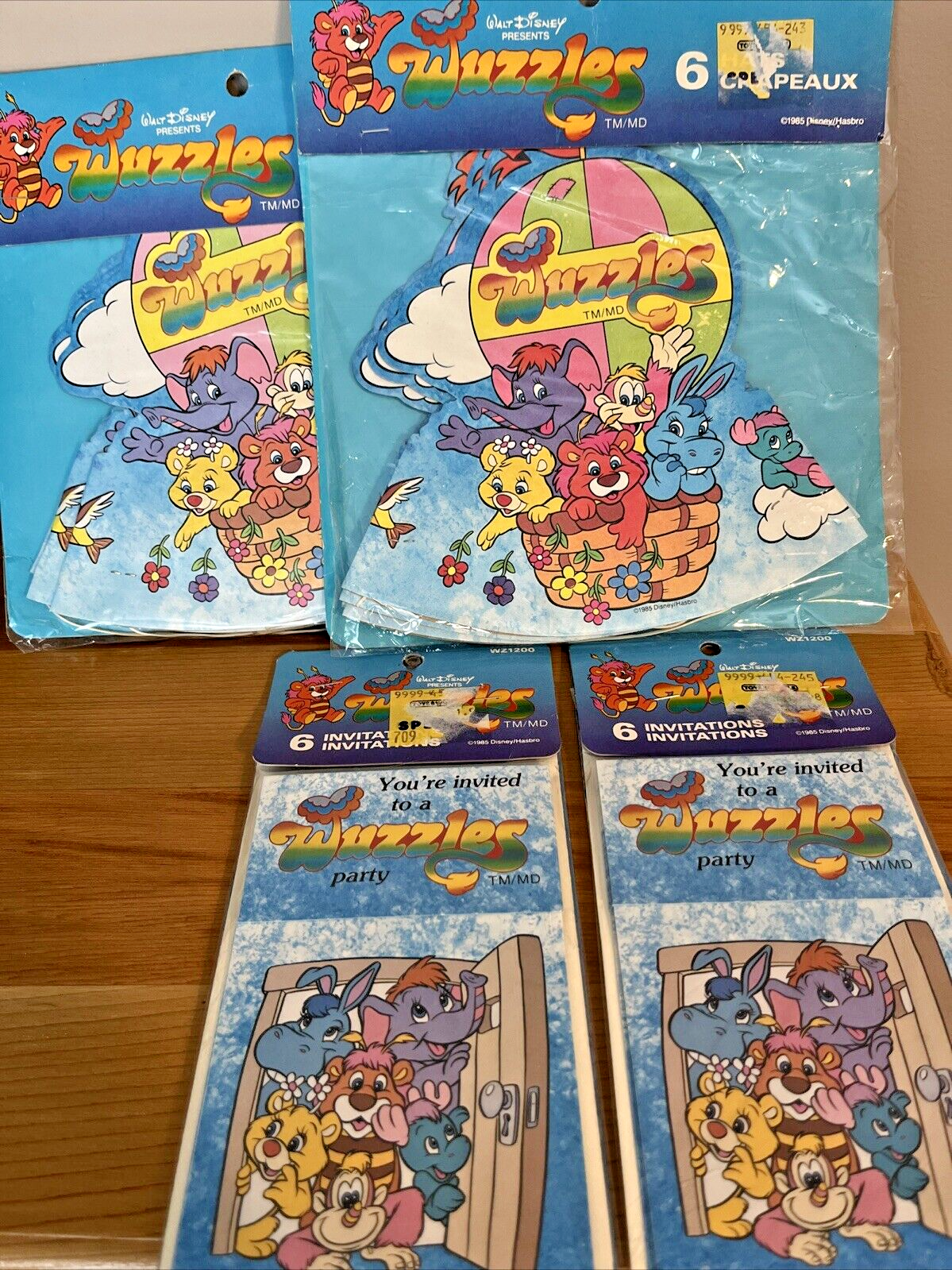 Vintage Wuzzles Party hats Birthday Invitations Walt Disney 1985 SEALED