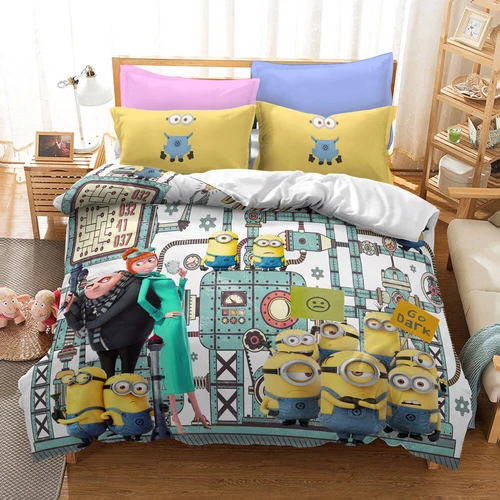 Minions Cartoon Donna Duvet Cover Bedding Set Pillowcases Single Double Queen - Bild 14 von 32