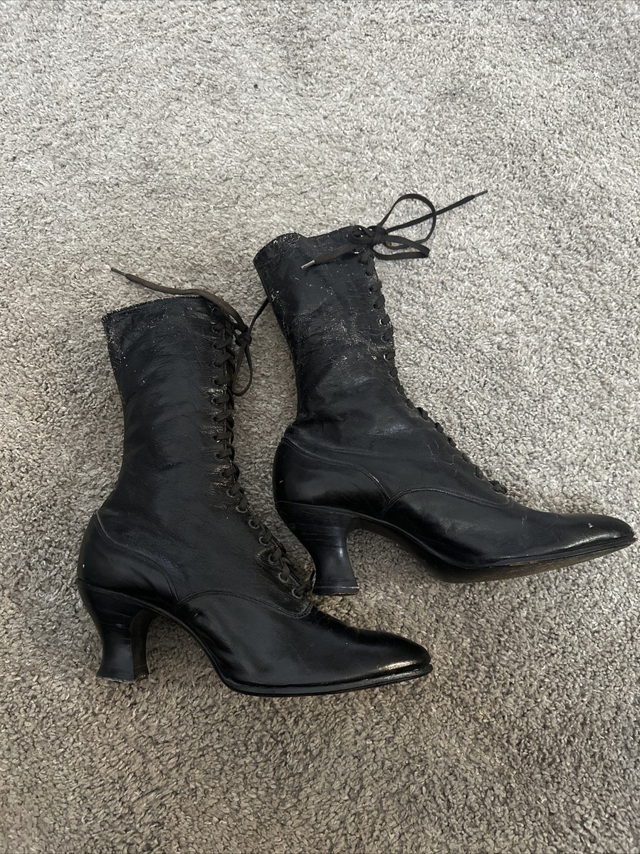 専用③ Early Vintage Leather Victorian Boots-High Lace up w/ Ties, Heels