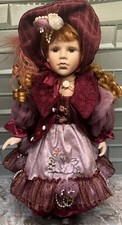 NJSF 16” 80’s Porcelain Doll Thick Curly Red Hair Brown Eyes With Lashes Pretty