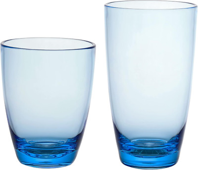 ETON Set of 8 Stackable Acrylic Tumblers & Highball Glasses, BPA-Free, Blue