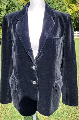 Chaus Womens 11/12 Black Velvet Blazer Jacket Vtg 80s 90s Sport Coat Goth Grunge