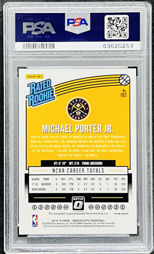 Michael Porter Jr 2018 19 Donruss Optic Rated Rookie Purple On Card 