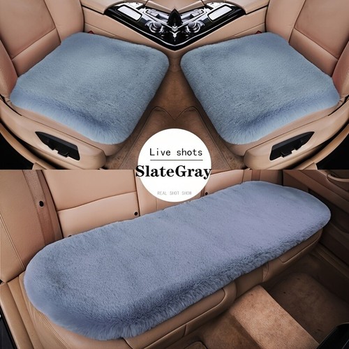 Juego de 3 piezas de cojín de asiento de coche de piel de conejo de felpa de invierno lana engrosada - Imagen 4 de 31