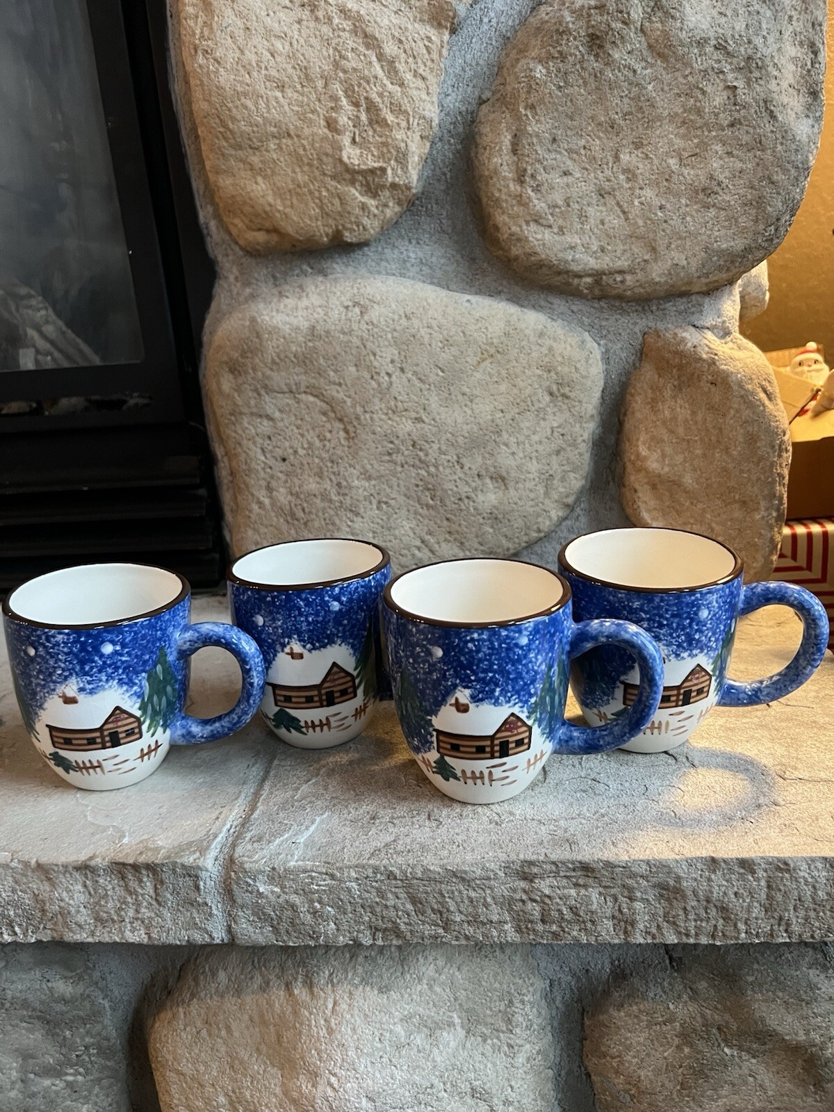 4 Holiday Mountain Lodge Mugs Set by LIVINGQUARTERS