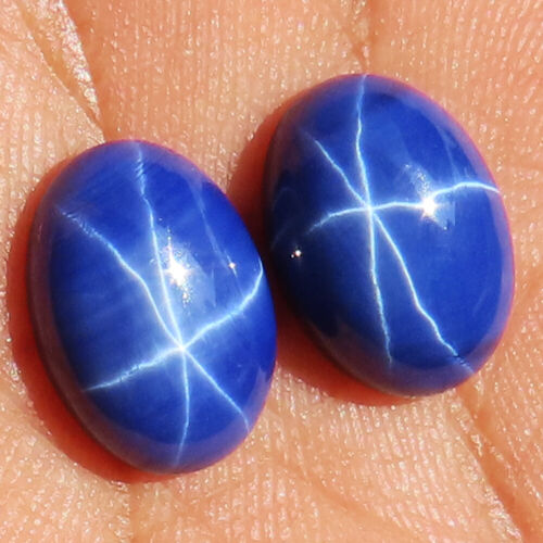 17.75 CT Natural 6 Rays Blue Star Sapphire Pair Oval Cabochon 9x13x5 mm Gemstone - Picture 1 of 7