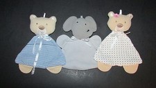 Sandy Simon Baby Security blanket tan teddy bear gray elephant striped dots