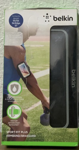 📀 Belkin Sport-Fit Plus Armband for Samsung Galaxy S7 Edge / S6 / S5 - BLACK - Picture 1 of 2