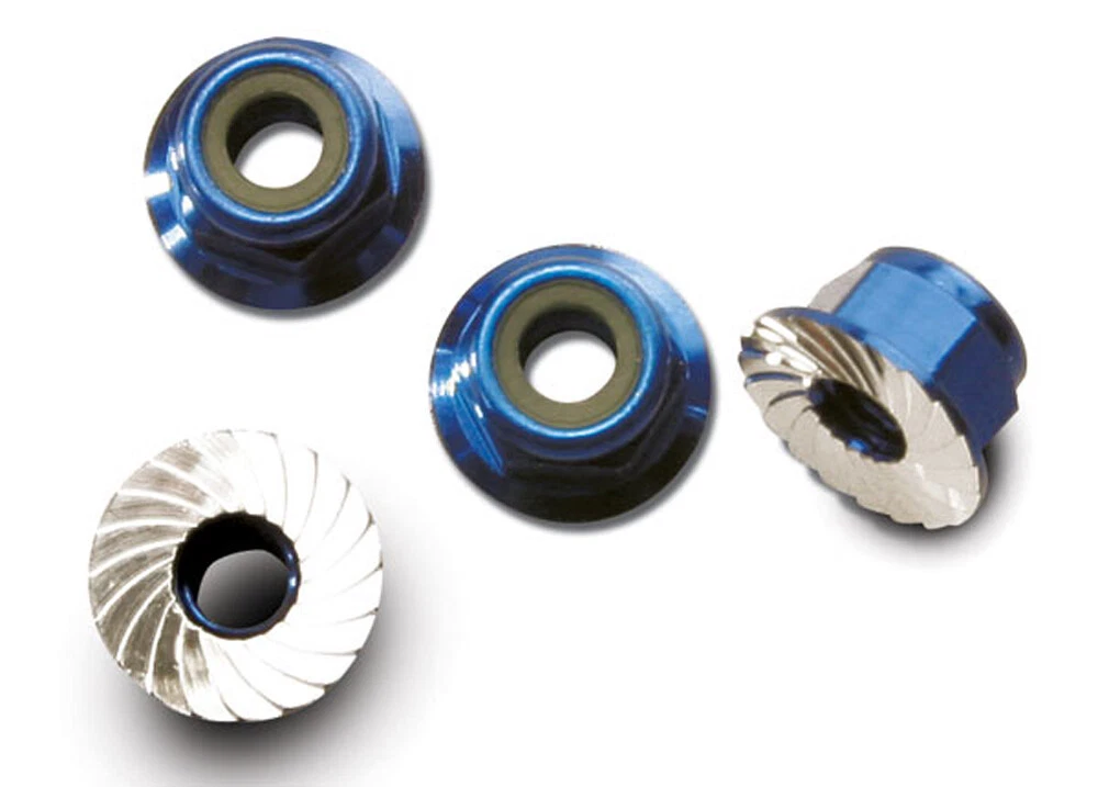 Traxxas 1 8 Funny Car 4mm Aluminum Flanged Locking Nuts Blue 1747R