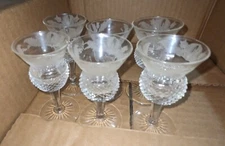 SIGNED VINTAGE EDINBURGH CUT CRYSTAL SET OF 6 STEMMED THISTLE CORDIAL GLASSES