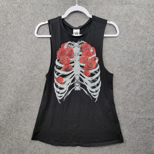 Spirit Halloween Damen Top schwarz Größe S Rosen Skelett ärmellos