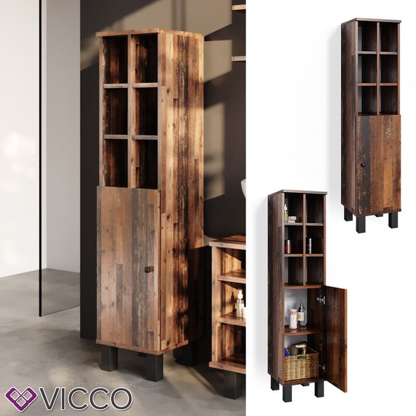 Midischrank Hochschrank Badschrank Fynn Old Style GroßE TüR BadmöBel Vicco-image