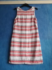 M&S Multicoloured Stripe Linen Blend Sleeveless Shift Dress Size 8