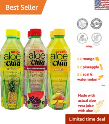 Refreshing Aloe Vera Beverage with Real Aloe Pulp - 6 Bottles of Flavor